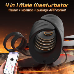 4 in 1 App Control Vibration and Pulsing Penis Trainer Male toy with Cock Ring