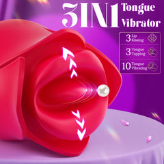 3 in 1 Lip Kissing and Tongue Tapping Rose Vibrator for Female