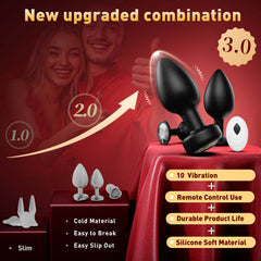 UZI| 3 pcs Silicone Remote Control Vibration Butt Plug Set