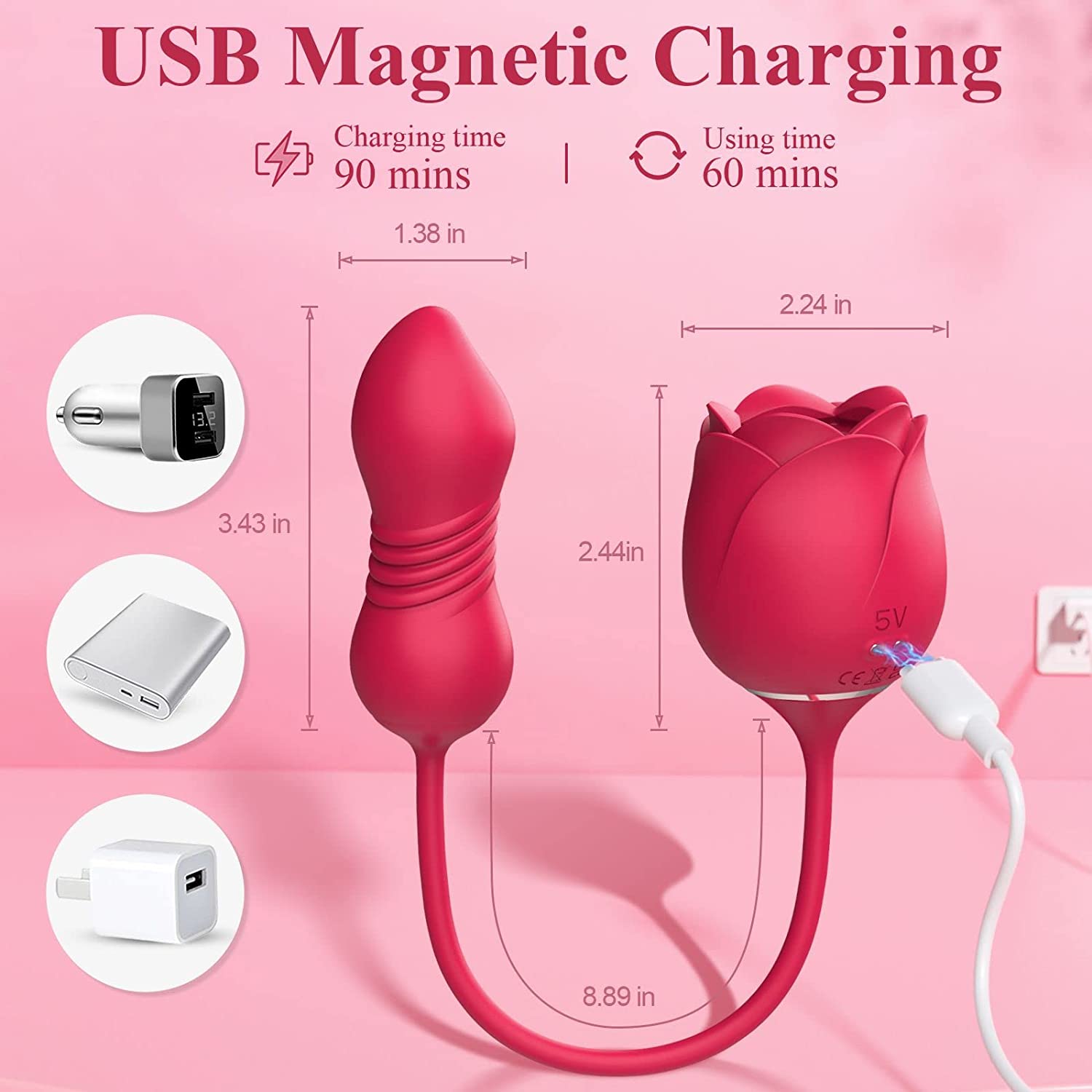 Rose Vibrator with Thrusting Dildo